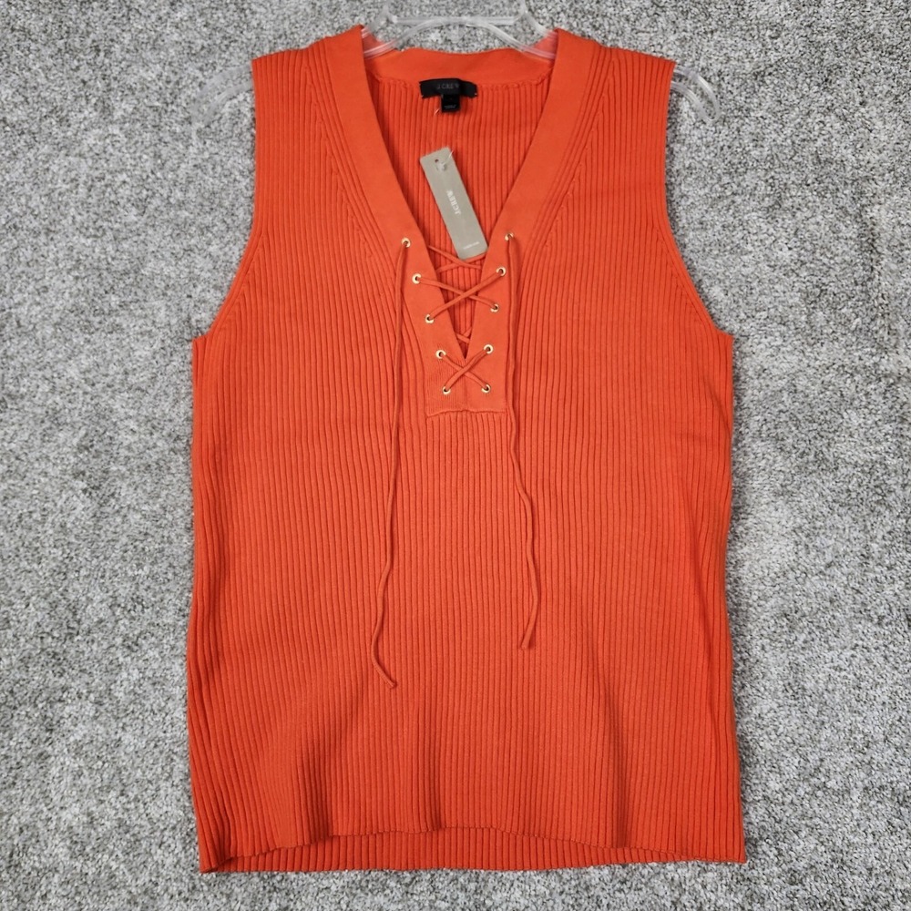 J. Crew Ribbed lace-up sweater Women's Large Orange V-Neck Stretch - Picture 1 of 7